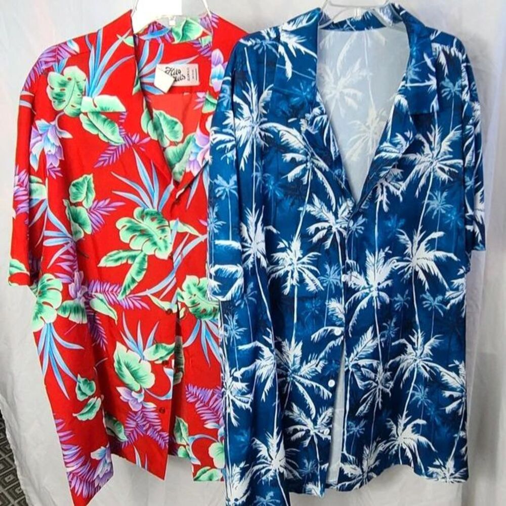 Lot 2 pc Camp Hawaiian Tropical Shirts Vintage Hilo Hattie's button up 2X 3X